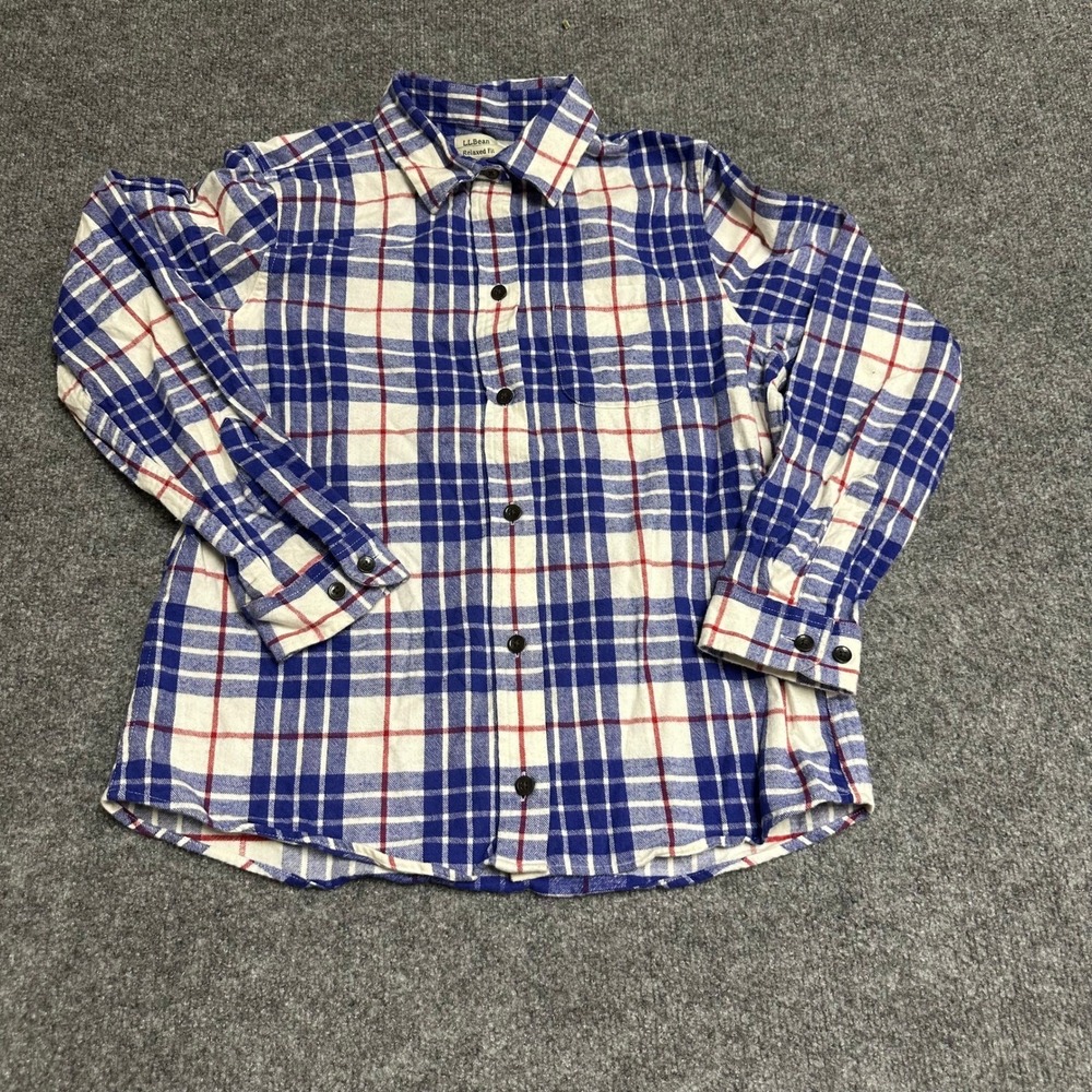 L.L.Bean Button Down Womens XS Blue Plaid Relaxed Fit Cotton Flannel Shirt